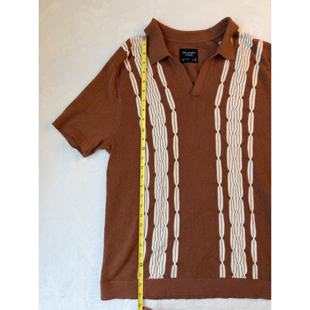 Abercrombie & Fitch Striped Polo Knit Shirt Mens Medium Rust Color Cotton - Picture 3 of 6